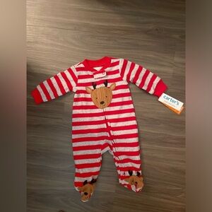 Carter's Red and White Striped Footies with Reindeer Design size 3M